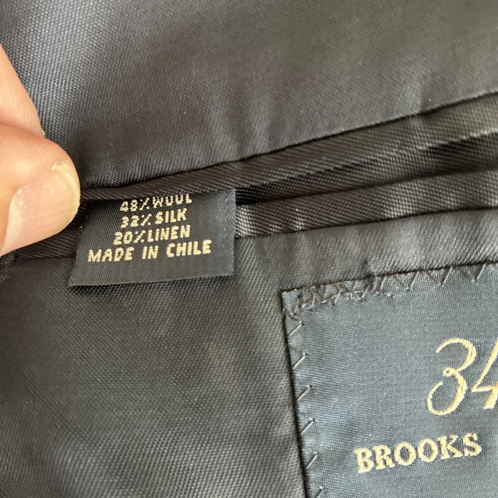 Vintage Brooks Brothers 346 Navy Blue Blazer Silk Linen Wool 46R Preppy Textured